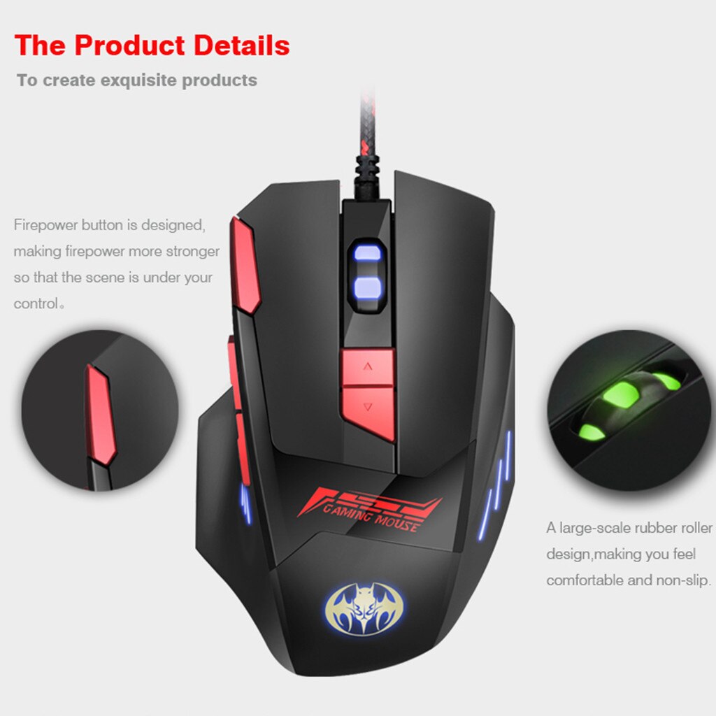 BLOODBAT GM18 Wired Gaming Low noise Ergonomic Computer Silent PC Laptop Mouse Ergonomic 3200DPI 4Gears Optical Mice