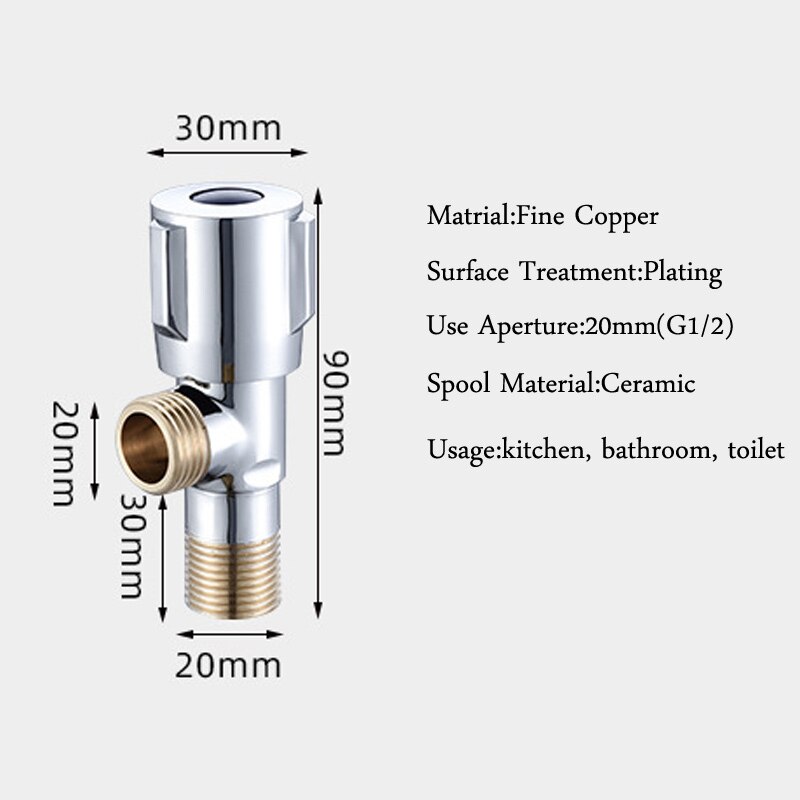 Copper Angle Stop Valve and Cold Water Stop Valve Quick Open Faucet Valve for Bathroom Kitchen Toilet Sink G1/2