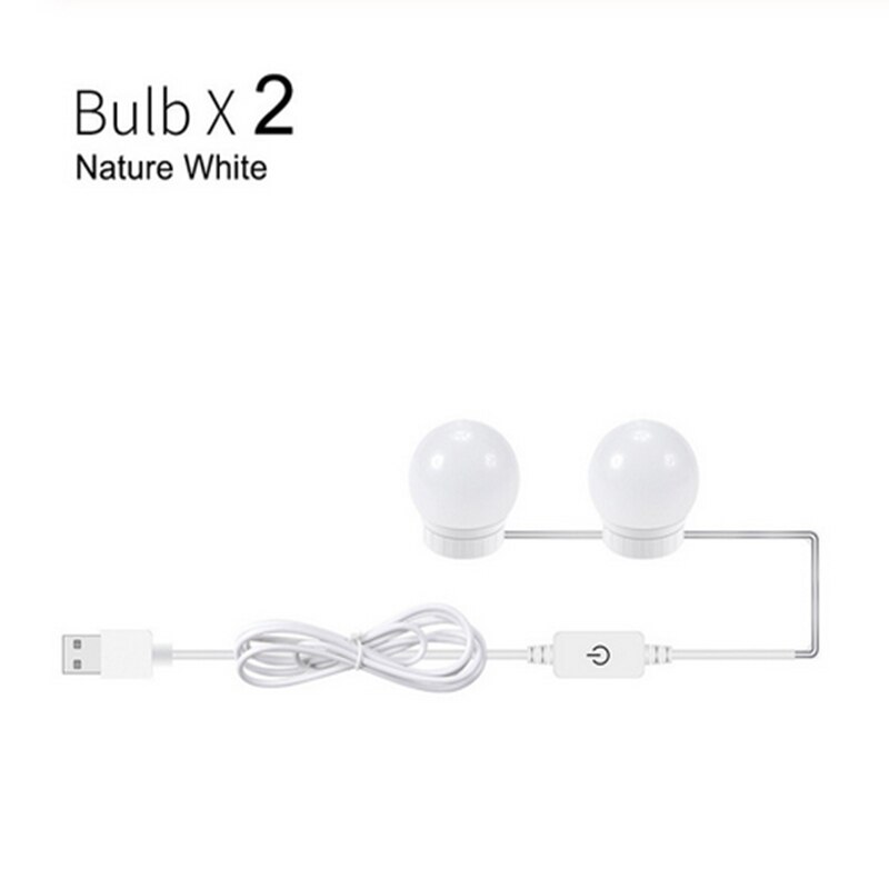 Usb led 5v makeup lampe væglampe skønhed 2 6 10 14 pærer sæt til toiletbord trinløst dæmpbare hollywood makeup spejl lys: 2 pærer