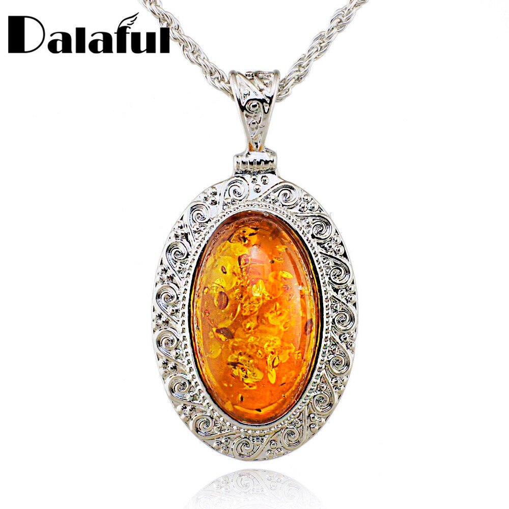 Oval Baltic Created Honey Carved Exquisite Pendant Necklace Jewelry L00501