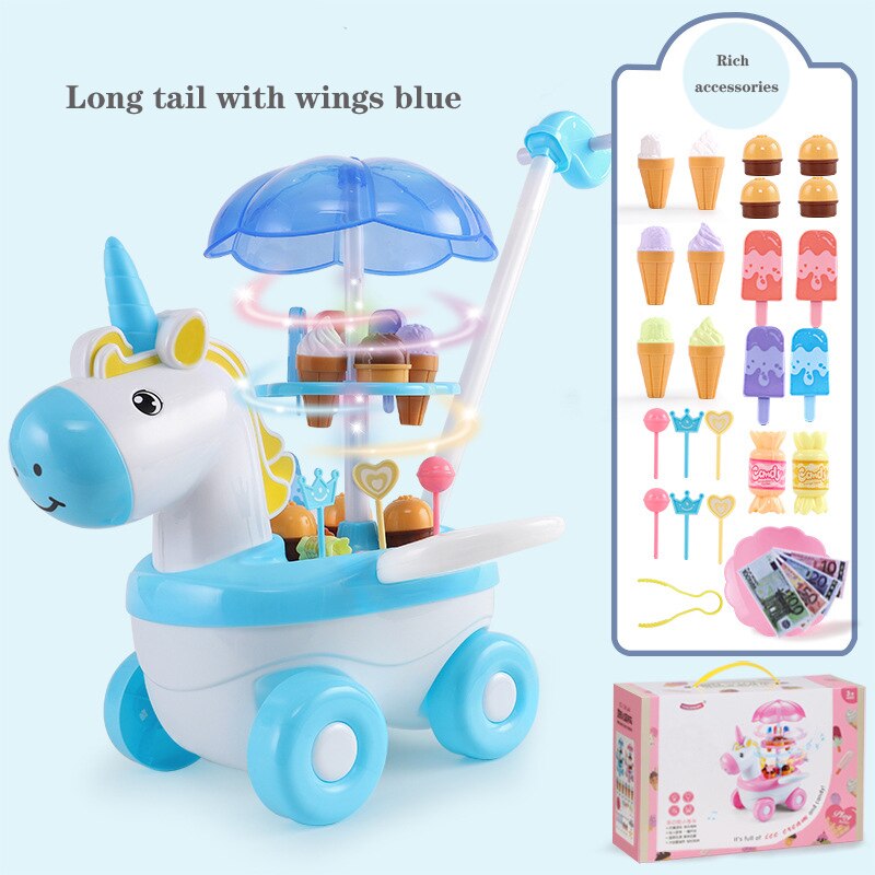 Neue Simulation Süssigkeit Musik Eis Auto freundlicher Küche vorgeben Spielen Spielzeug Mini drücken-Auto Spielzeug Früer Bildung Spielzeug Baby freundlicher: QC0047 Blau