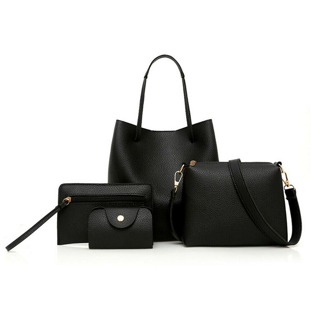 4 pezzi borse da donna Set borsa a tracolla borsa a tracolla Tote Messenger borsa a tracolla: Black