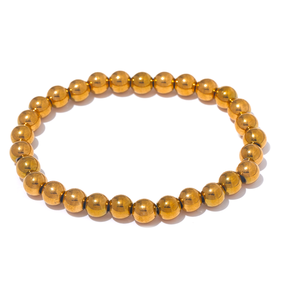 Yhpup 3/4/5/6 MM cuentas de acero inoxidable pulsera elástica hecha a mano diaria brazalete impermeable muñeca al por mayor joyería de Color dorado para hombres: Verde oscuro