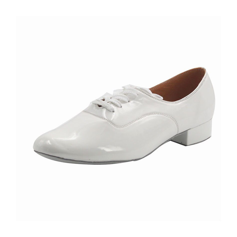 MSMAX MDM-5 Patent Leather Children Dance Shoes Modern Shoes Boys White Lace Up Soft Perform Stage Square Heel Latin Tango Shoes