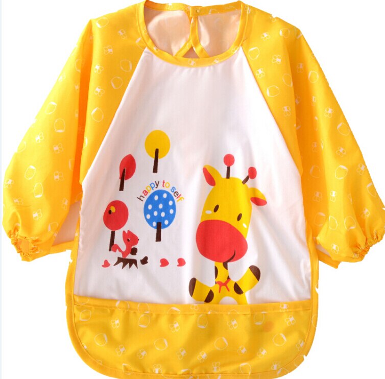 Animale di Stampa Del bambino Della Ragazza Del Ragazzo Mangiare Bavaglini Vestiti a Manica Lunga Impermeabile Alimentazione Bavaglini Grembiule: giraffa