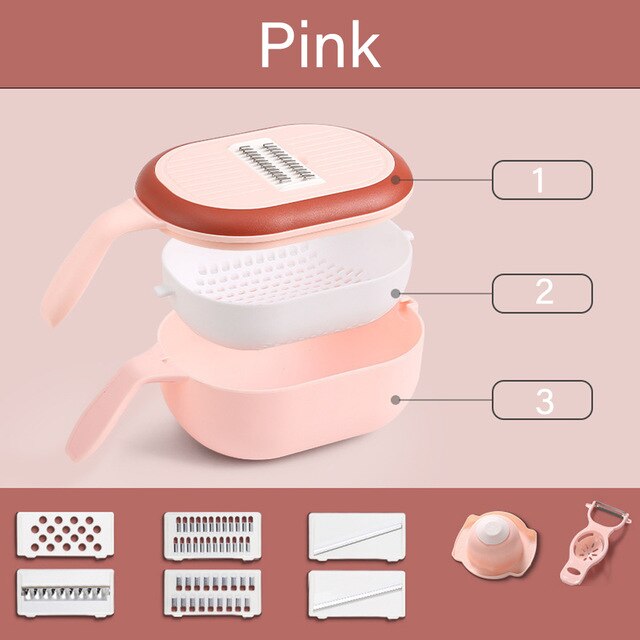 Wonderlife Kitchen Mandolin Slicer Choppers Vegetable &amp; Fruit Cutter Chopper,Food Storage Container Cutter for Potato: Pink