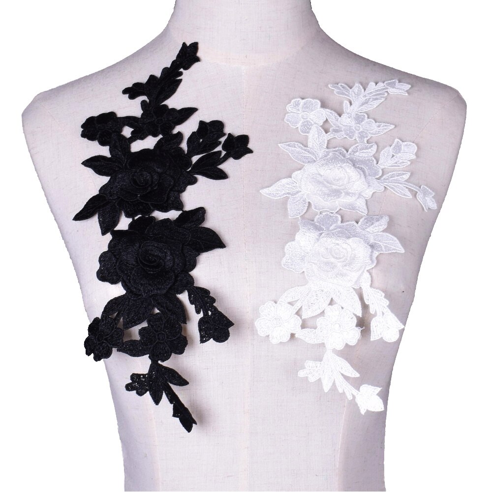 1Pc Zwart Wit Bloem Borduren Patch Heat Transfers Naai Op Patches Kant Stof Voor Kleding Kleding Decoratieve Applicaties