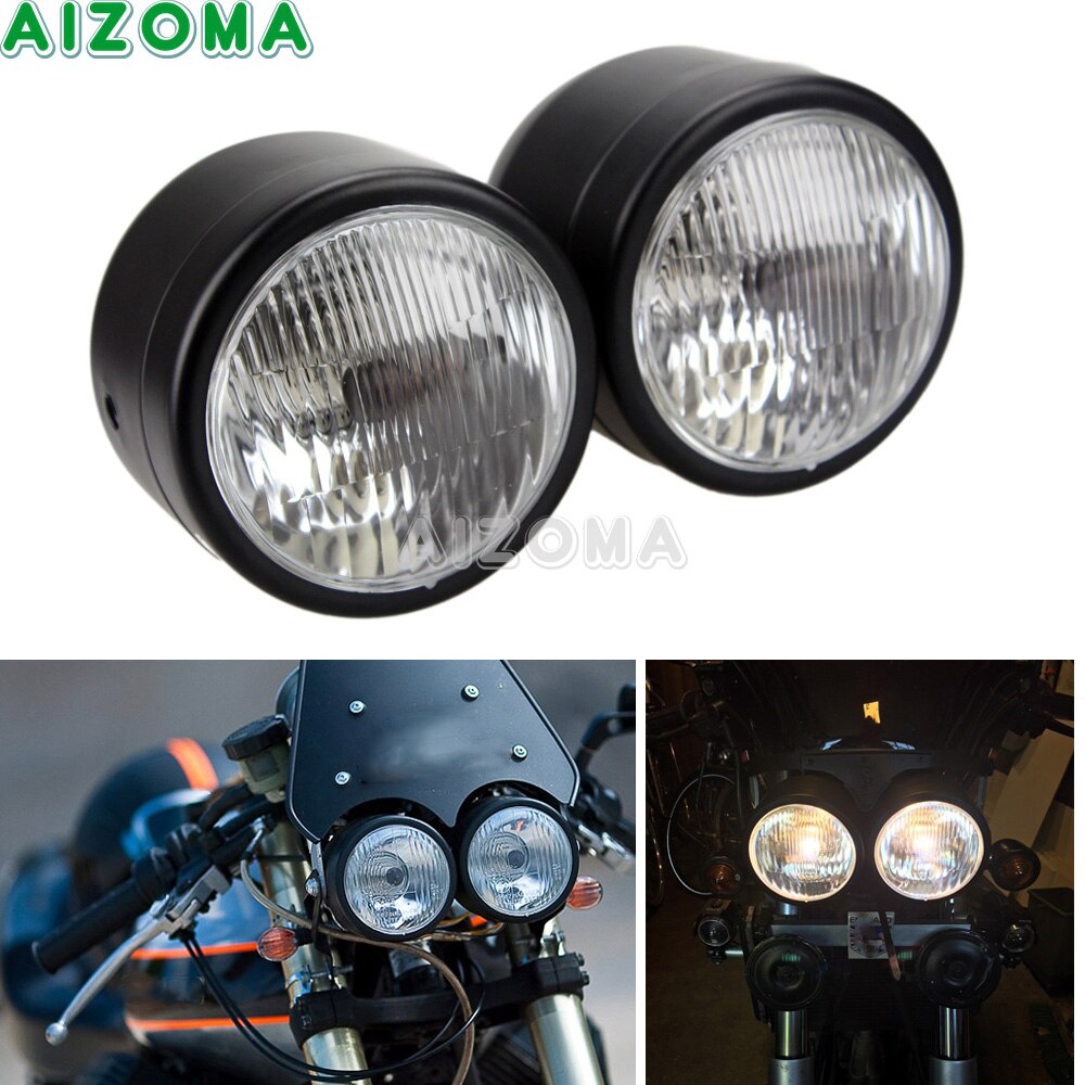 Motorcycle Twin Round Headlight Dual Sport 4" Double Dominator Head Lamp Light for Honda Yamaha Suzuki Cafe Racer Vmax Vmx 1200