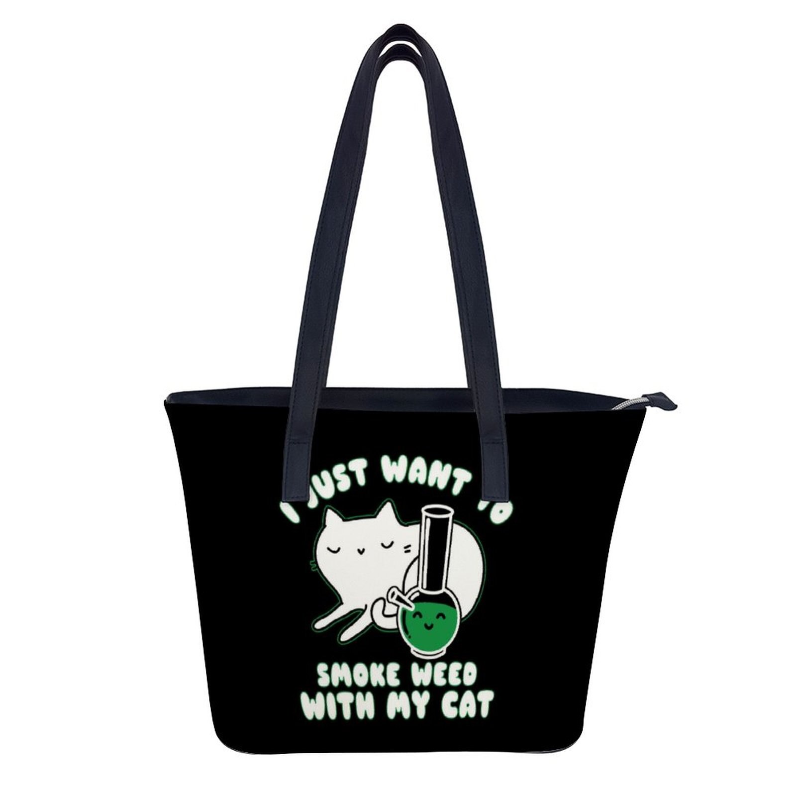 Sac à main en cuir de plage réutilisable, sac à bandoulière de chat drôle, poignée à la , sac de Shopping pour fille: white-style1-14