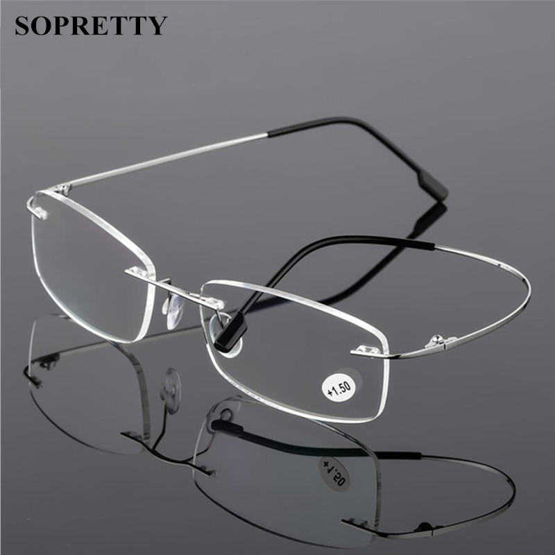 Unisex Titanium Legering Randloze leesbril, Vrouwen High Definition Anti Vermoeidheid Ultralight Frameloze Presbyopie Eyewear A859
