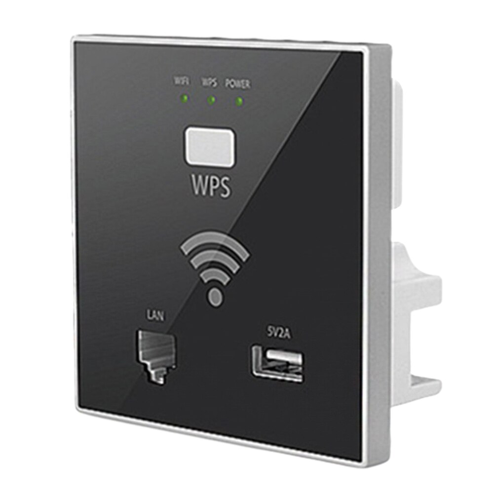 300メートル220vワイヤレスソケット寝室デュアル使用ホームwps暗号ホテルusb apルータでの壁パネルwifiレストランアパートカフェ: Black