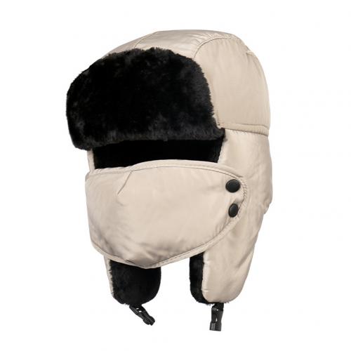 Winter Unisex Face Mask Earflap Plush Lined Hat Thick Warm Outdoor Riding Cap: Beige