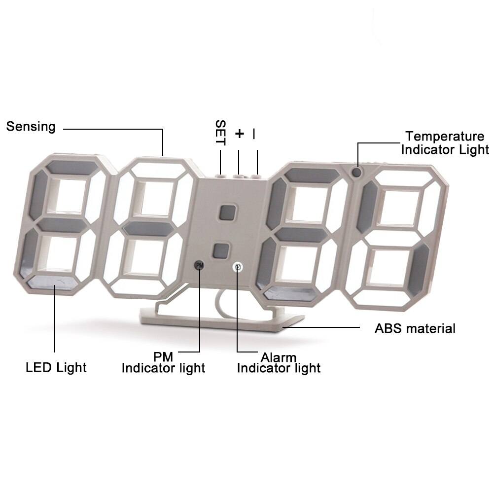 Digitale 3D Led Wekker Elektronische Bureau Tafel Klokken Met Grote Temperatuur Voor Thuis Woonkamer Decor Muur Opknoping Klok