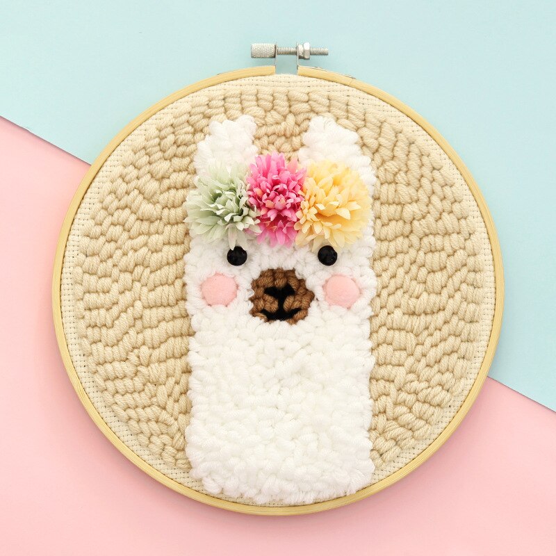 Diy Breien Wollen Kleed Haken Kit Handwerk Wollen Borduren Met 19X19Cm Borduren Frame Punch Naald-Alpaca