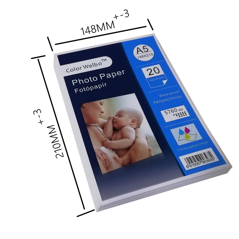 A5 blankt inkjet papir 5.82 x 8.3 tommer 20 ark/pakning 5760 dpi 240 gsm 148 x 210mm digitalt pigmentprint ensidet fotopapir