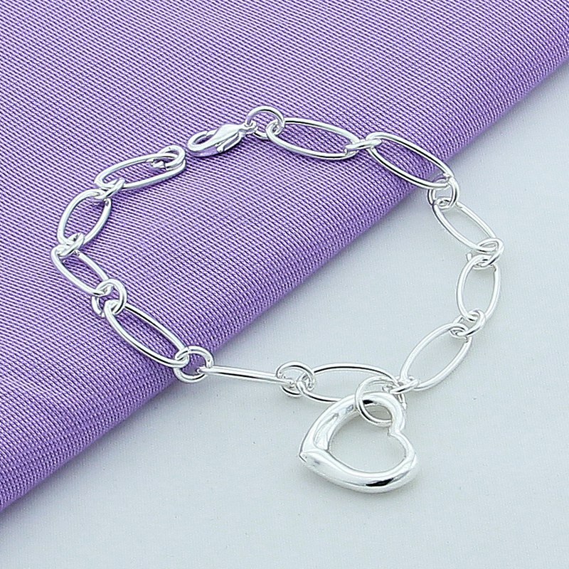 some style Cute 925 silver bracelets charms heart nice for wedding women chain Charm gorgeous jewelry 8inch 20cm: H002