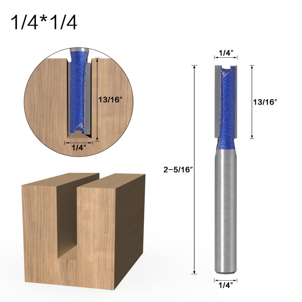 1PCS 1/4 "Shank Straight Houtbewerking Router Bit Set Carpenter Frees 1/4", 5/16 ", 3/8 ", 1/2 ″Cutting Diameter: 6.35mmX6.35mm