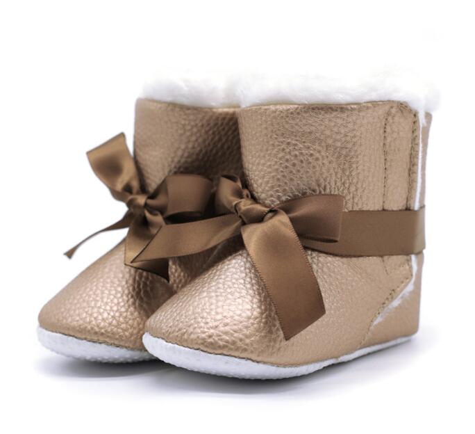 Meninas Do Bebê Botas de Neve de Pelúcia inverno Quente Sapatos Pu de Couro Liso Com Sapatos Ao Ar Livre Botas de Neve Da Criança Do Bebê Crianças Meninas sapato