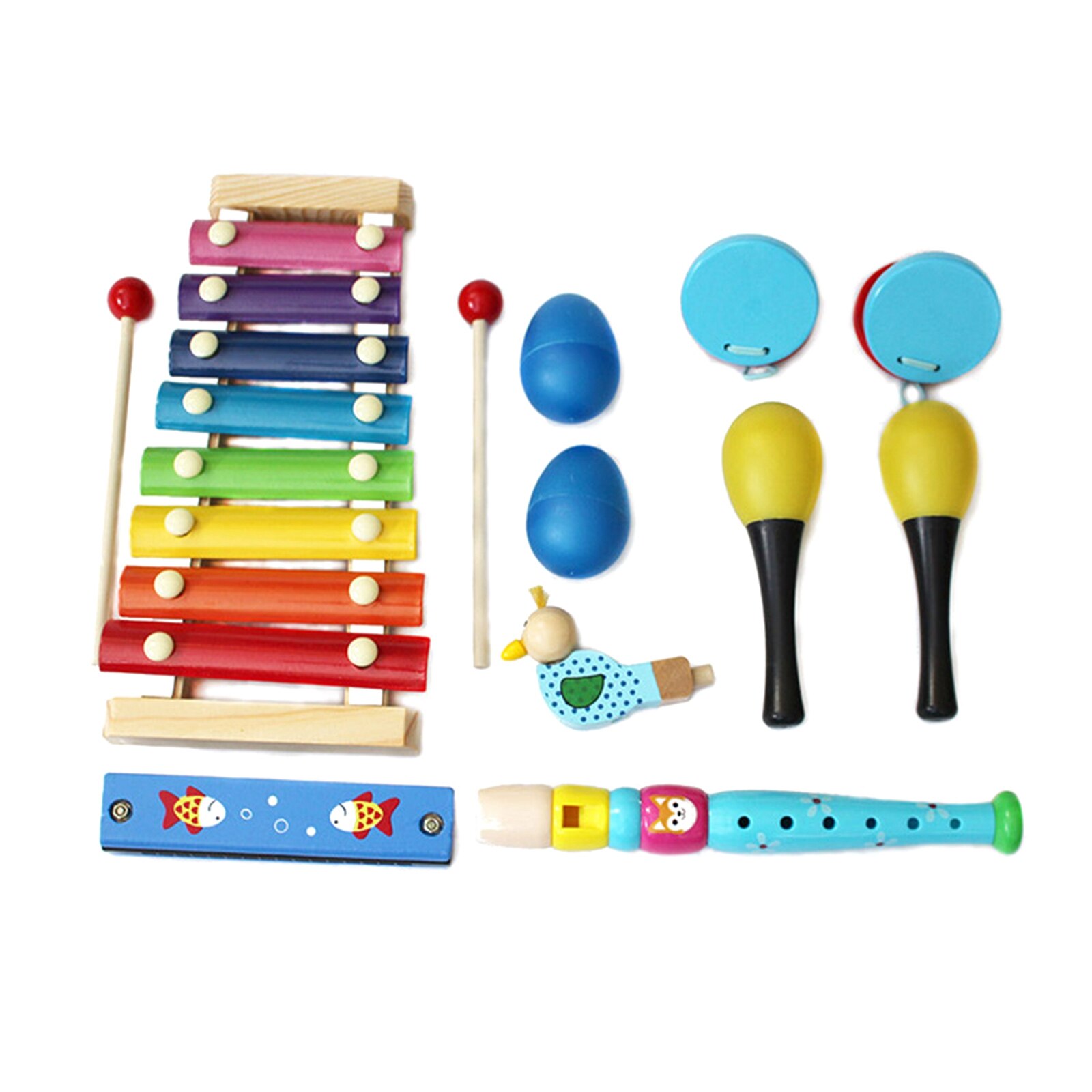 Kinderen Muziekinstrumenten Set Van 7 Kinderen Percussie Houten Xylofoon Voorschoolse Muzikaal Speelgoed Met Opbergzakken
