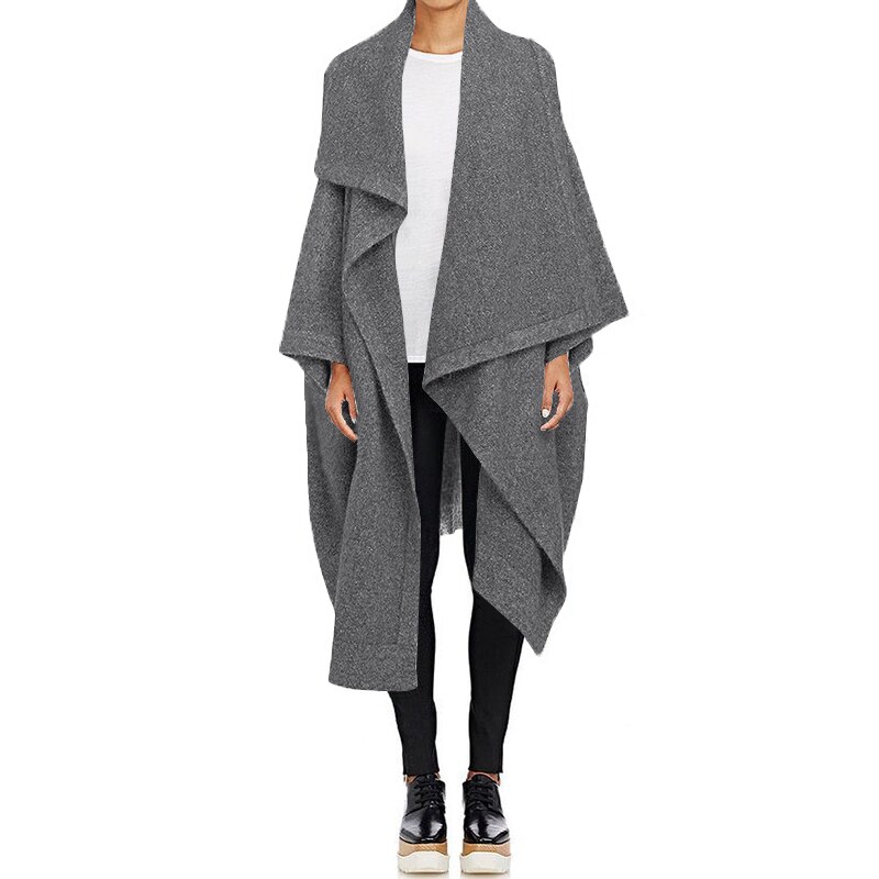 ZANZEA décontracté longue Trench femmes manteaux automne revers cou Cardigan vestes femme laine Cape Poncho grande taille hauts: Gris / XL