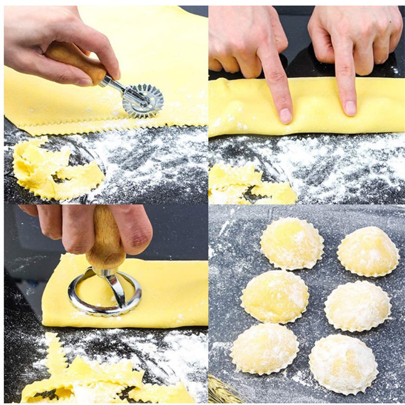Hem ravioli cutter set pasta press kök bifogningssats ravioli maker mögel verktyg ravioli stämpel set bakverk hjul set kakform