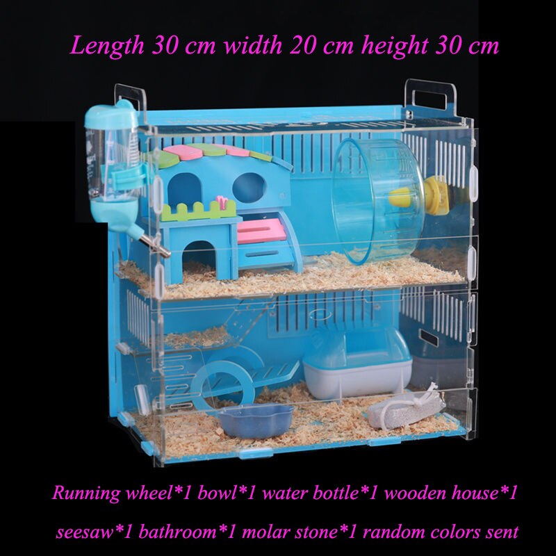 Jaula acrílica para hámster, jaula transparente de gran tamaño para Villa, conejillo de indias, jaula básica, suministros de juguete, nido pequeño para mascotas: Set meal-09