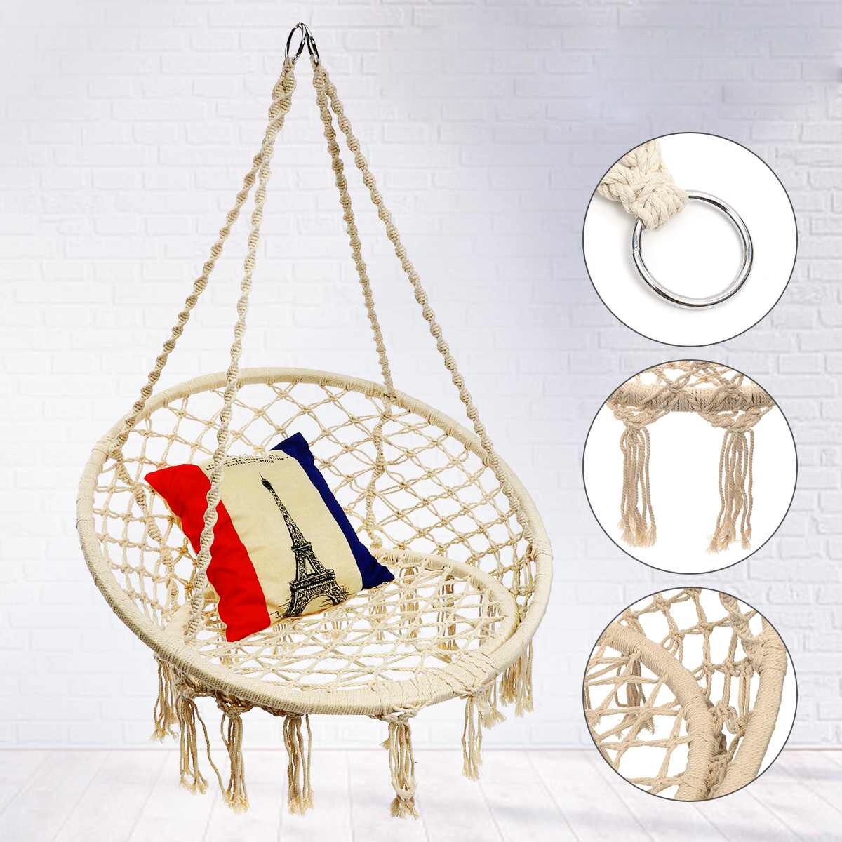 Hamac de lit-balançoire en macramé pour enfants, fait à la main, intérieur et extérieur, Beige
