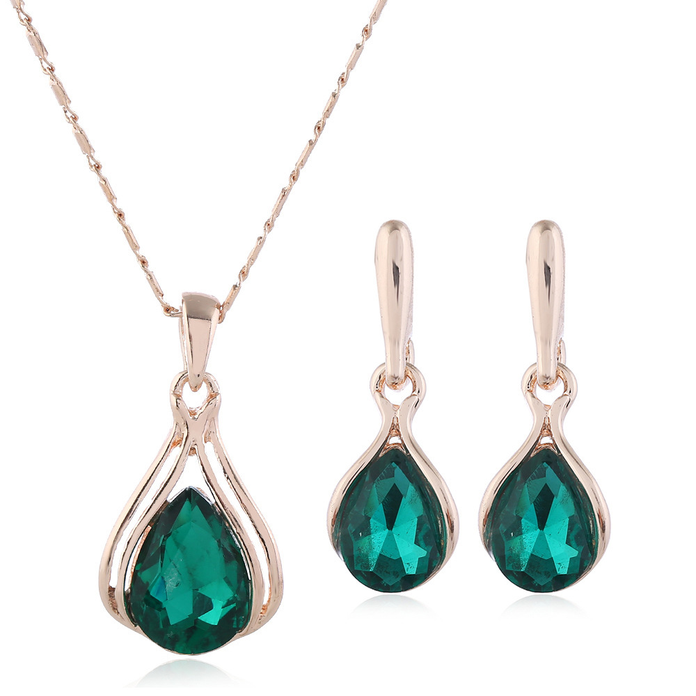 pendientes plata 925 andywen conjunto tous de pendiente y collar y Conjunto de collar de pendientes de boda geométricos creativos Zhihai azul, europea y americana, conjunto de gota de agua azul y verde para mujer: COLOR ORO ROSADO