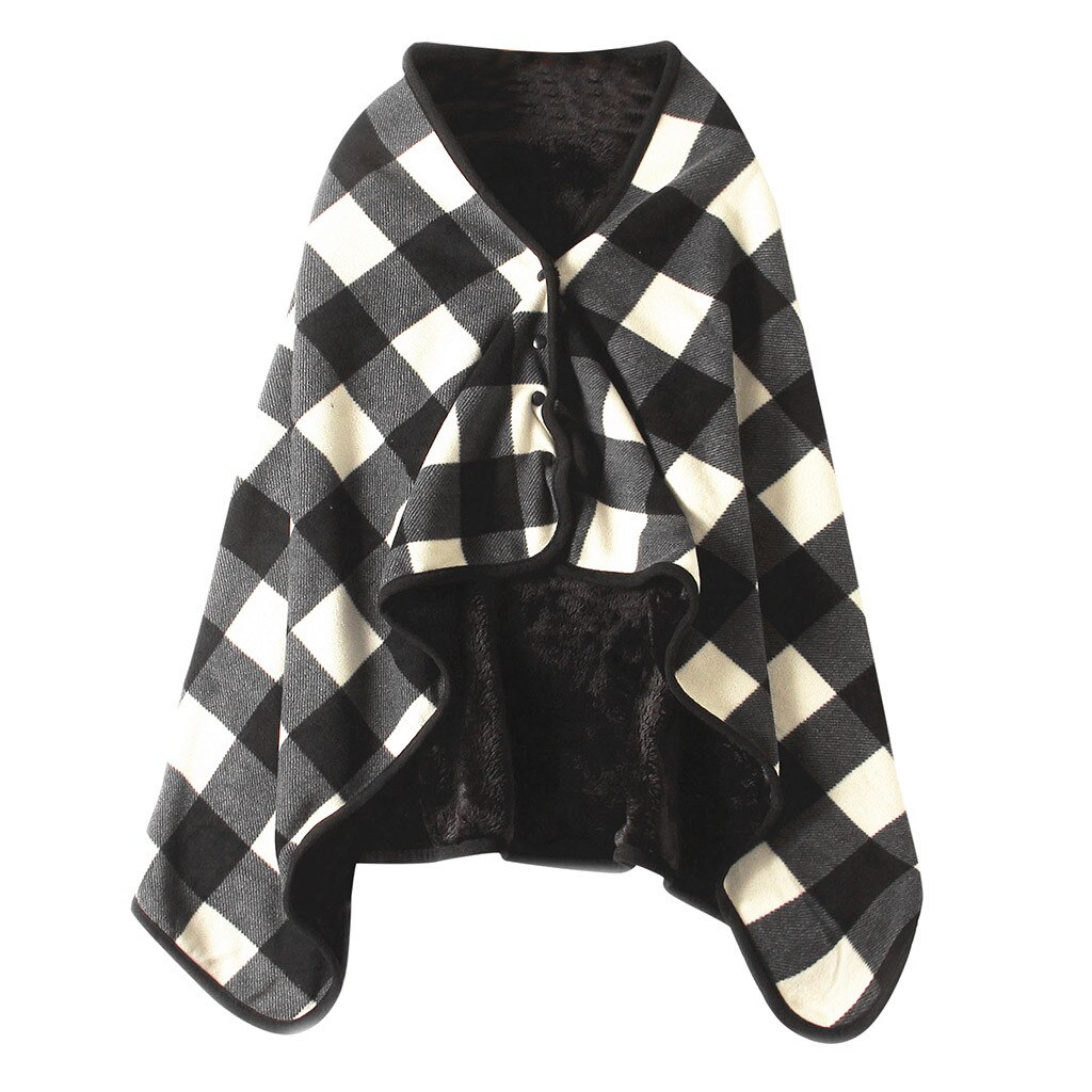 Manta multifunción De doble capa para mujer, manta De tartán a cuadros, bufanda, chal, manta cálida para invierno, Sudadera con capucha, novedad: D