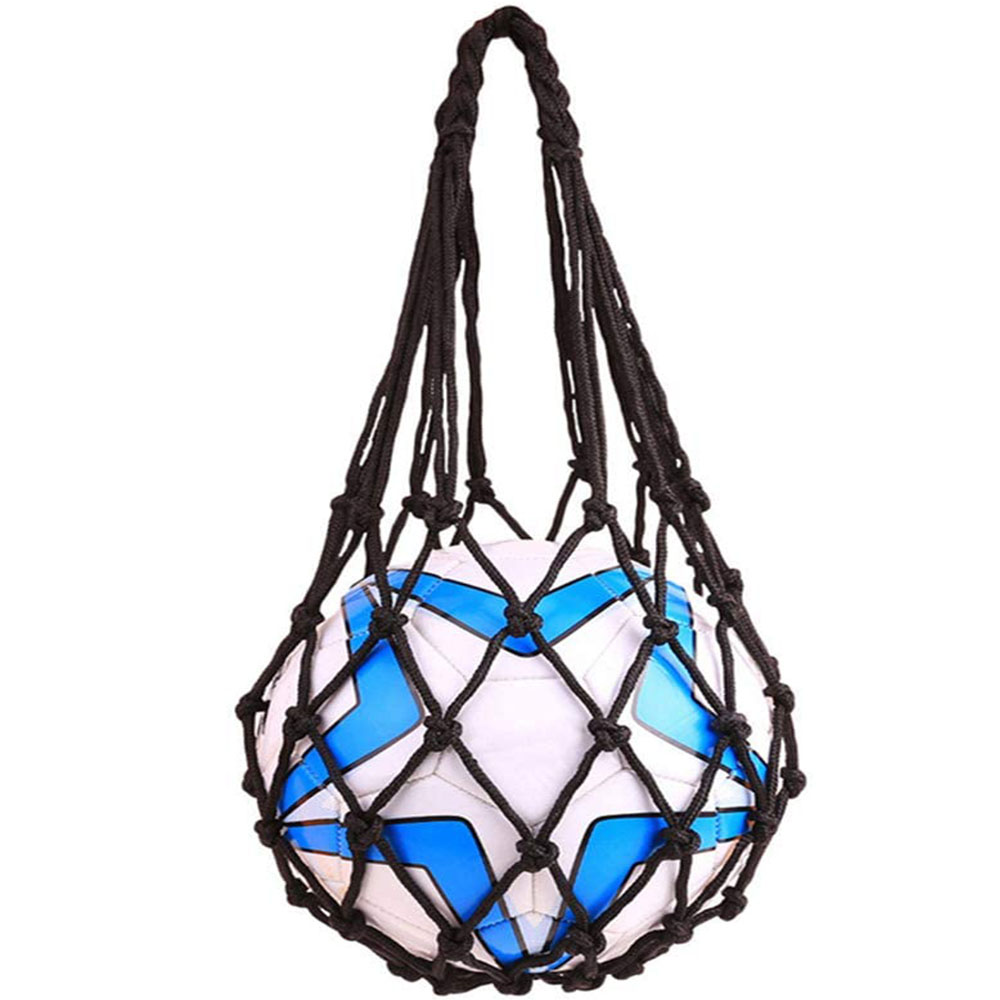Basketball nettaske fodbold fodbold mesh opbevaring sportsboldholder nylon bæretaske holdbar enkelt boldholder: Sort