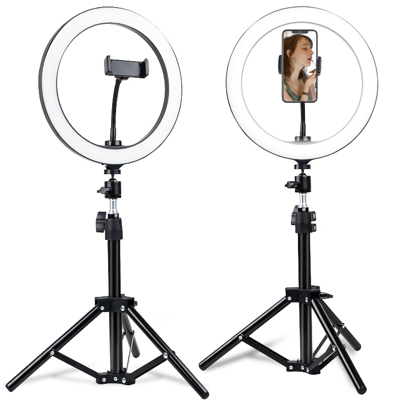 Fotografie Make Lamp Spiegel Led Selfie Licht Dimbare Make Up Camera Telefoon Lamp Met Tafel Statieven Telefoon Houder