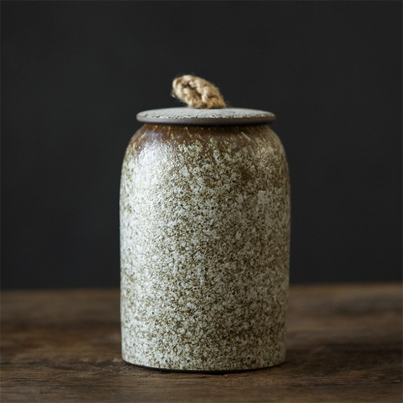 Japanese Ceramic Tea Caddies Coarse Pottery Moisture-proof Tea Canisters Sealed Storage Jar Food Container Retro Pu&#39;er Tea Box: E