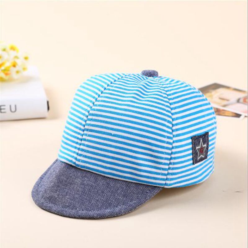 Leuke Brief Baby Hoed Cap Gestreepte Denim Baseball Caps Zomer Baby Jongen Meisje Hoed Kinderen Kids Peuter Zonnehoed Caps snapback: sky blue