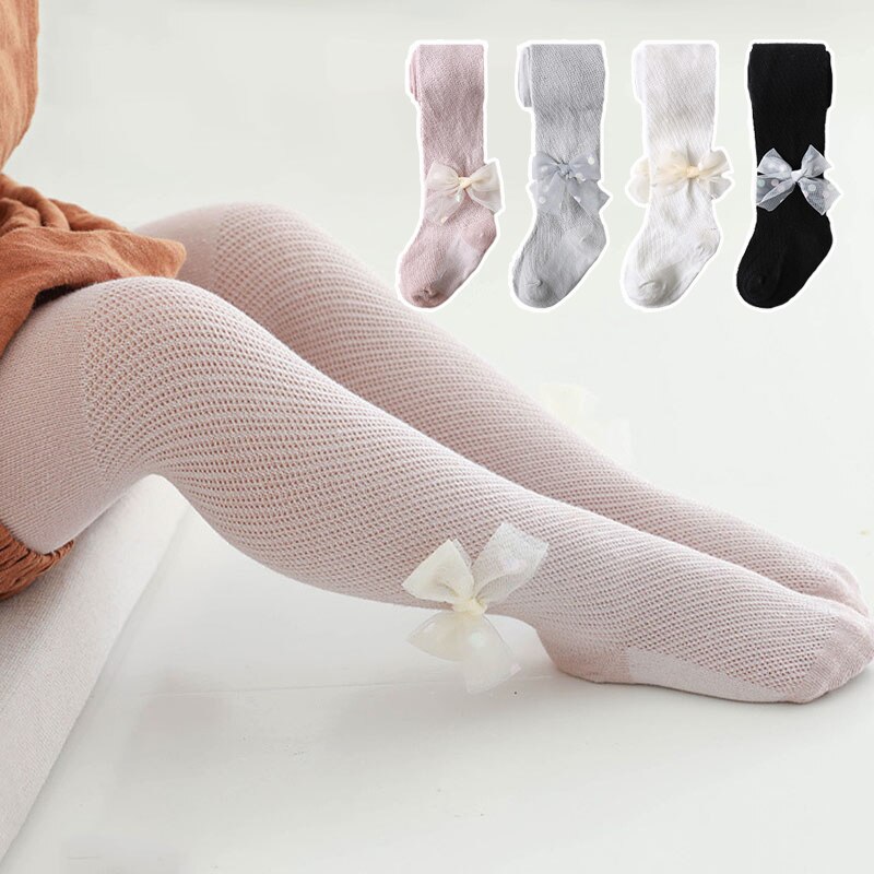 Collants d'été en maille pour bébés, couleur unie, avec nœud en dentelle, bas pour enfants