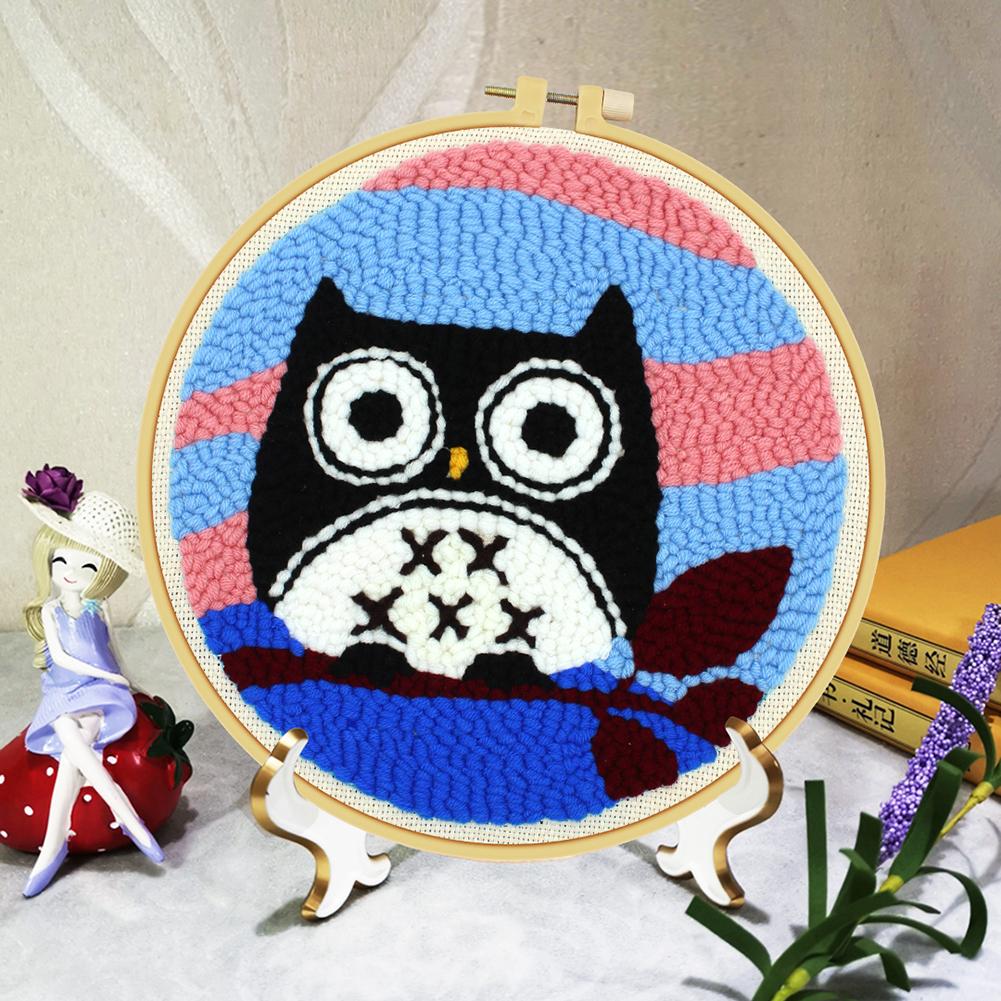 Owl Poking Embroidery Material Package Punch Needle Hoops Wool Weaving Set DIY Embroideried