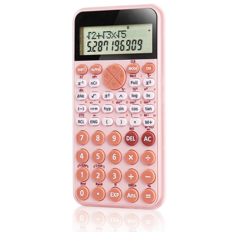 Science Function Big Large Screen Calculator 240 Functions Power Fraction Hyperbolic for Students: Pink