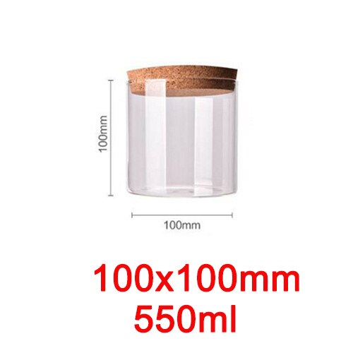 9 storlekar glasburk med lock kork kolumn lufttät burk förvaringsflaskor burkar korn teblad kaffebönor godis matburk: 100 x 100mm 550ml