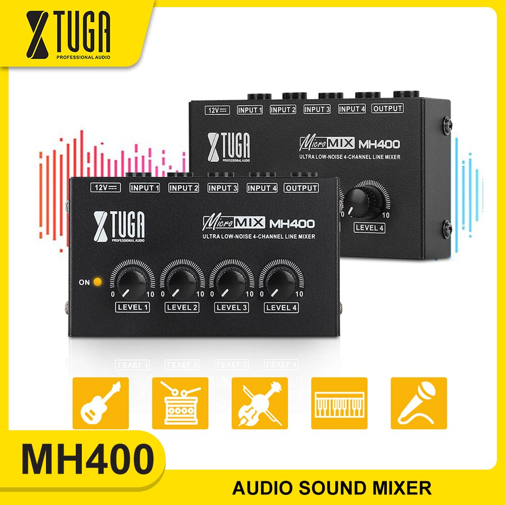 Xtuga 4 Kanaals Geluid Mixer Professionele Ultra Low-Noise Audio Sound Mixer Versterker Voor Toetsenborden, Mixers, muziekinstrumenten