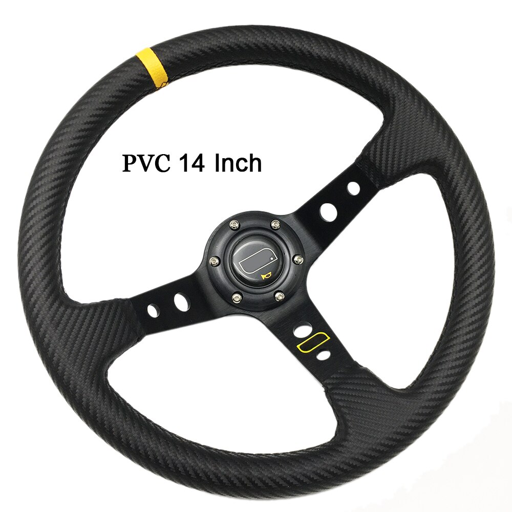 Om-sports-Volante de 14 pulgadas de cuero de ante para coche, volante con bocina, 6 agujeros, color negro y azul, 350mm: 5