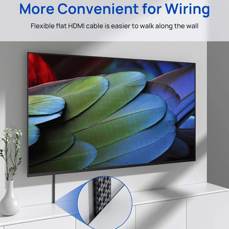 Jsaux 4K 60Hz Flat Cable 2m High Speed HDMI-compatible 2.0 Cable 18Gbps 3D 4K HDR 2160P 1080P HDCP 2.2 ARC Ethernet for tv pc