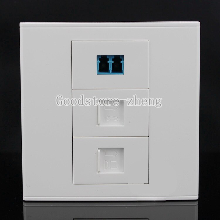 Wall Face Plate Fiber Optical LC Connector Coupler +RJ45 CAT5E Socket Faceplate, One RJ11 CAT3