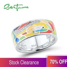 SANTUZZA Silver Ring For Women 925 Sterling Silver Chic Rings for Women Shiny White CZ Colorful Enamel Party Jewelry