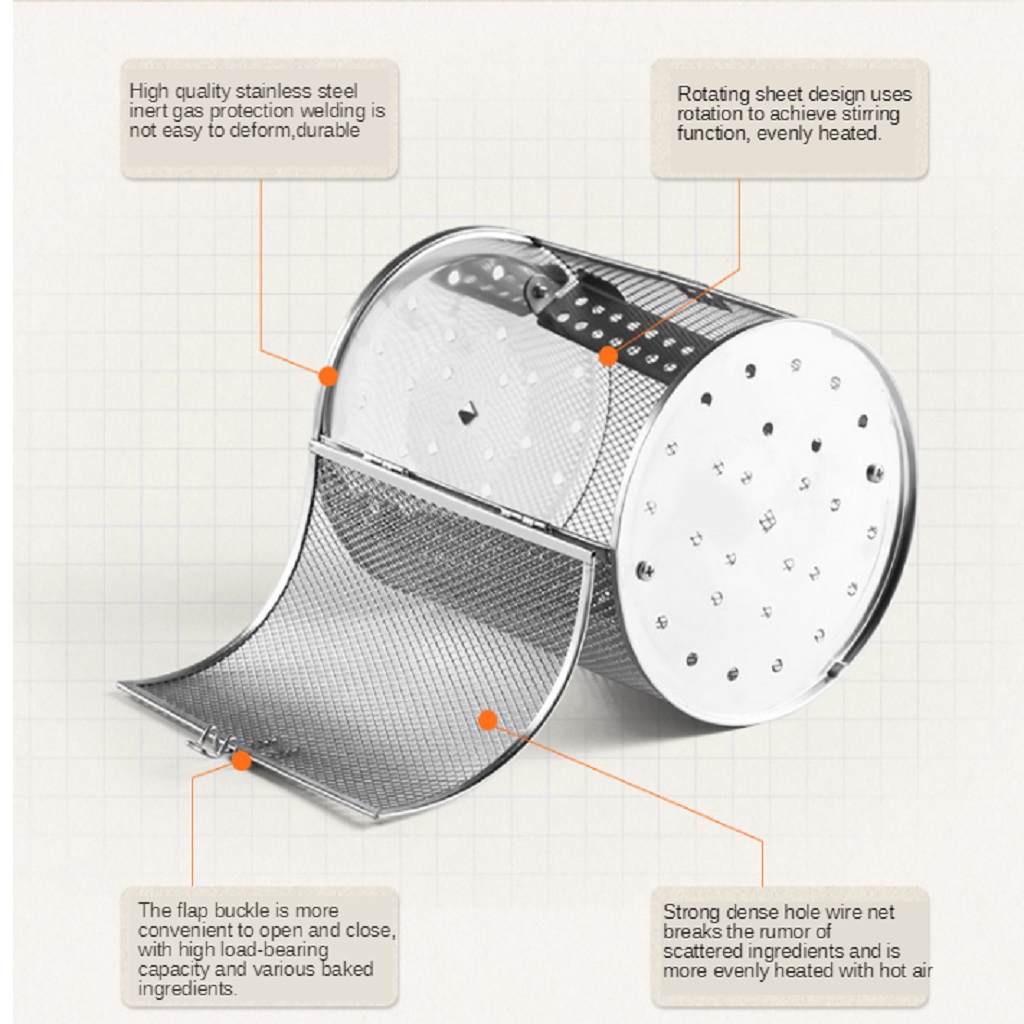 Utensilio de vajilla para horno para asar, de acero inoxidable, para el hogar, asador de parrilla, cesta para hornear, Tuercas giratorias, granos de maní, parrilla para barbacoa