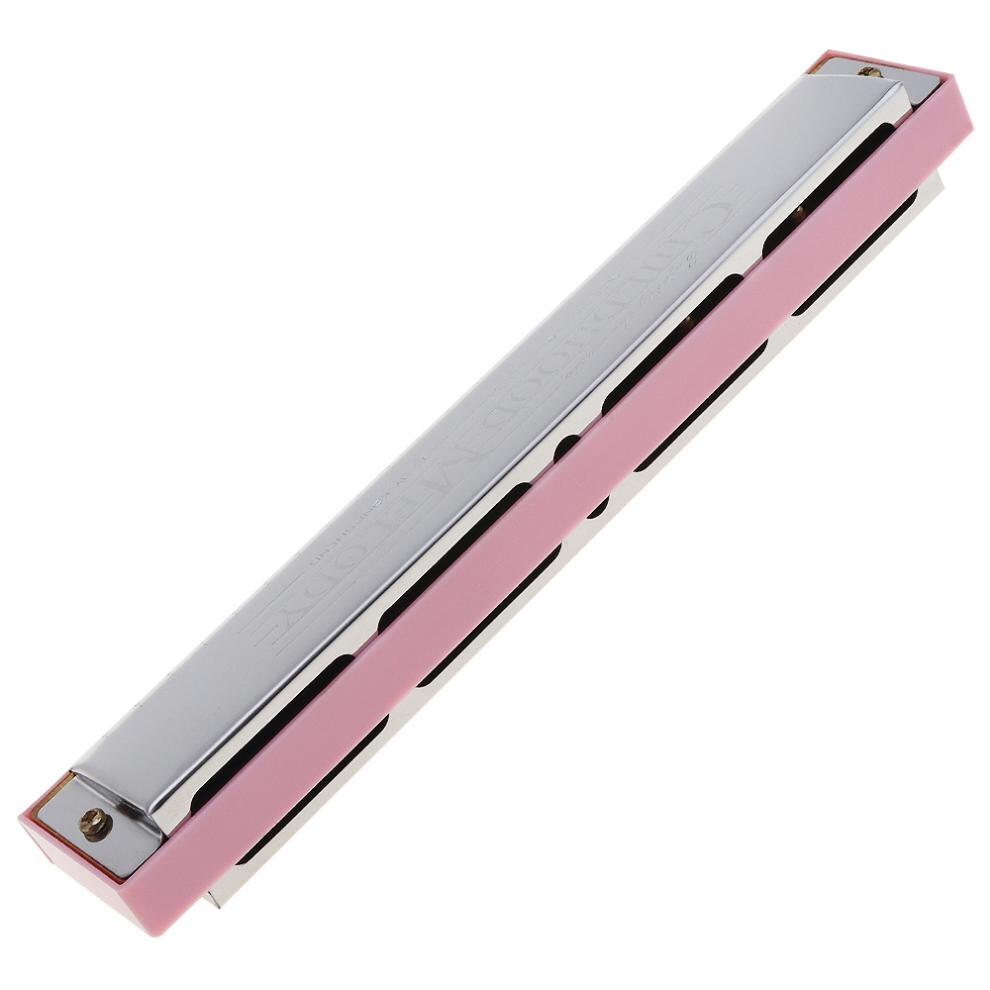 24 Holes Stainless Steel Pink Tremolo Harmonica Harp Mouth Organ Musical Instruments for Children Students