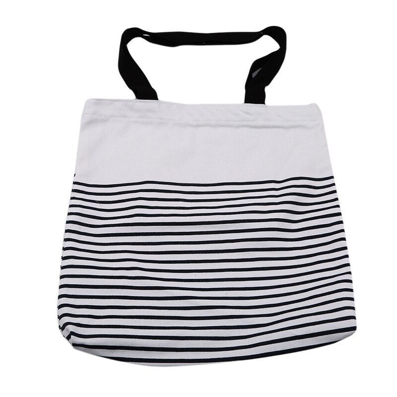 Sac de transport d'épaule de sac à provisions de toile de rayure de coton sac réutilisable d'eco petit sac à provisions à glissière: Black shoulder strap