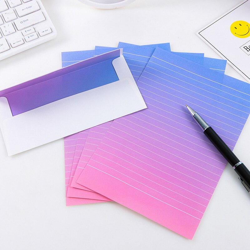 Graduated Color Letter 4 PCS Writing Lined Paper and 2 PCS Envelopes Writing Stationary Set For Kids Office School: Pink