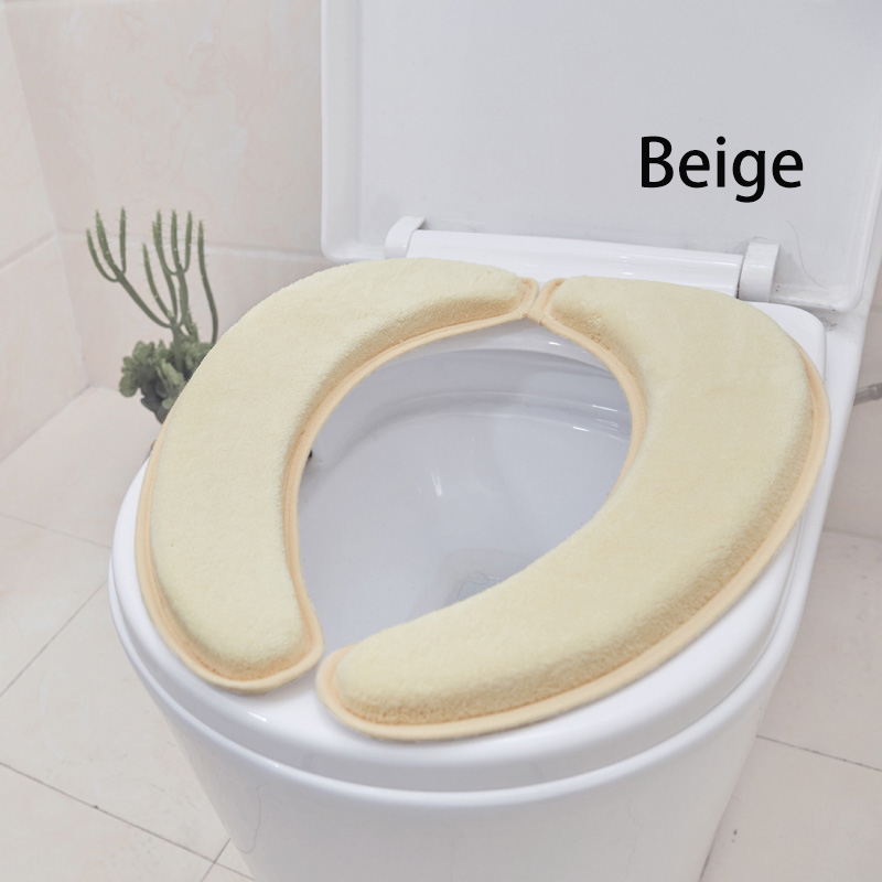 Extra dikke Warme Zachte Toilet Seat Deksel Pad Closestool Protector Badkamer Accessoires Set Sticky Toilet Seat Cover Mat: Beige