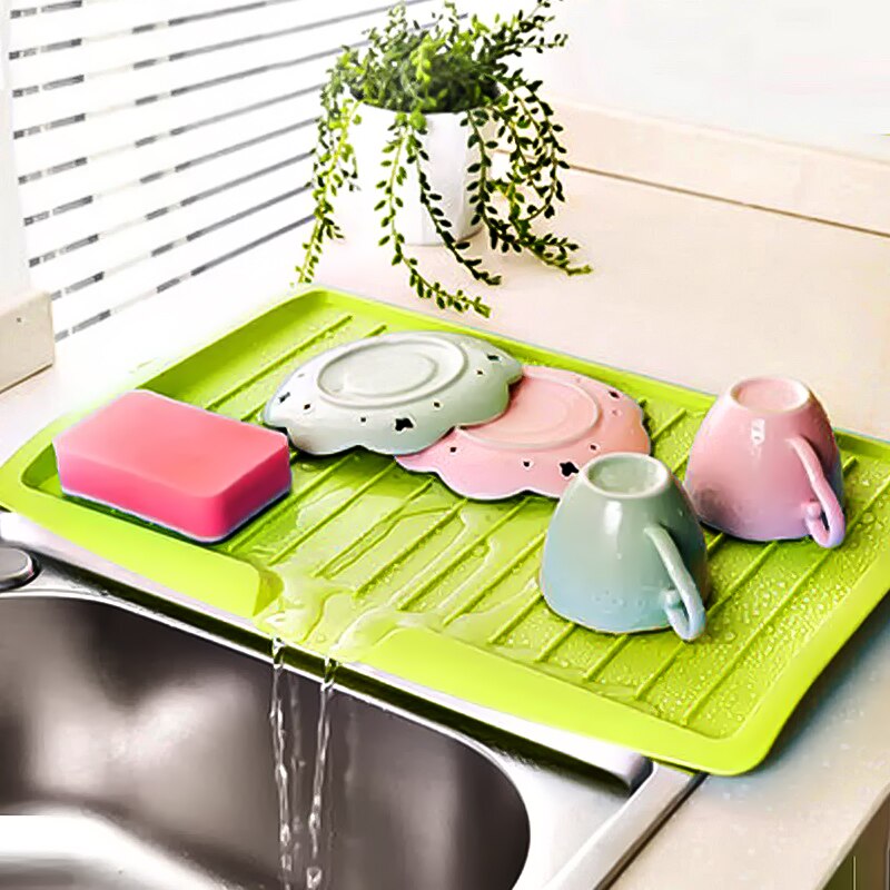 1Pcs Multifunctional Kitchen Drain Plastic Dish Drainer Tray Large Sink Drying Rack Worktop Storage Drip Tray Tea Tray: Green