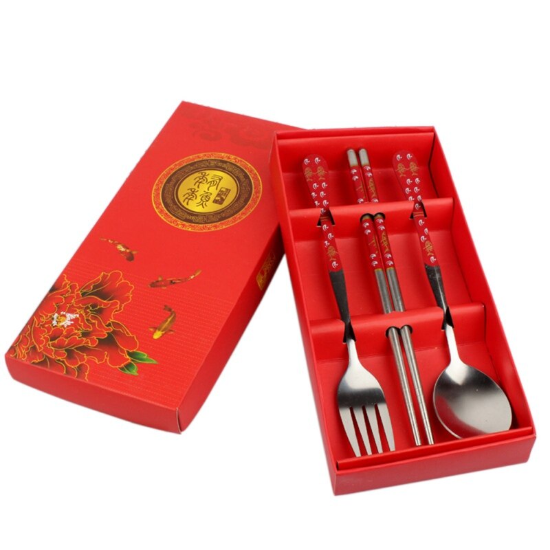 3 stk / kasse bestik sæt kinesisk stil rustfrit stål bestik middagssæt gaffel ske spisepinde køkken bordservice til køkken: R