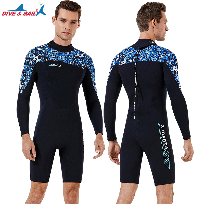 Women's 1.5mm Back Zip Long Sleeve Short Spring Wetsuit Long Sleeve One Piece Shorty Wet Suit for Water Sports Scuba Dive Suit: M129562-1.5mm-B / M